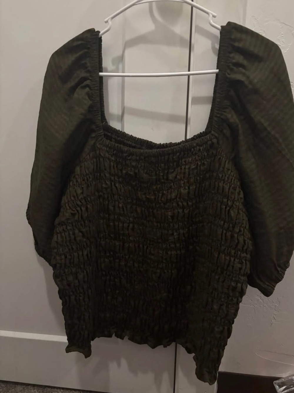 Old Navy Olive Smocked Square Neck Puff Sleeve Top